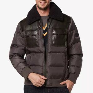 NEW ANDREW MARC Beaumont Faux Shearling Collar Puffer Jacket in brown 1025 7m3